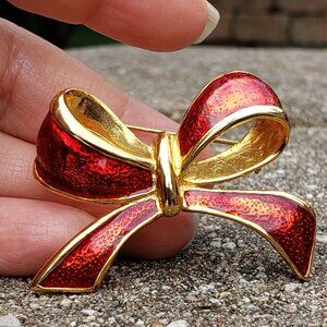 AAI Red Enamel Bow Brooch - Vintage